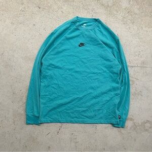 Vintage 2000s Nike Center Swoosh Logo Long Sleeve Shirt Teal Men’s S Loose Fit